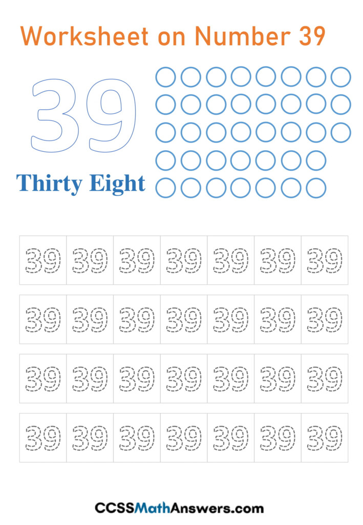 Worksheet On Number 39 Free Kindergarten Counting Tracing Number 39 