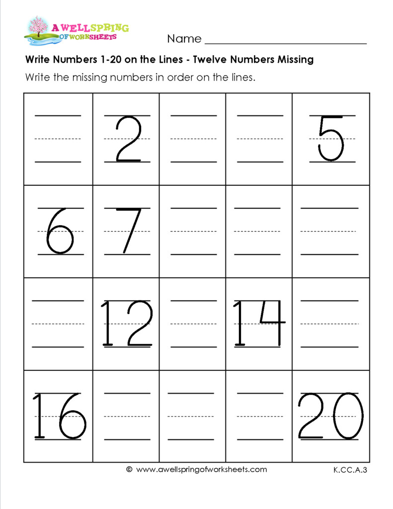 Write Numbers 1 20 On The Lines Kids Can Practice Writing The Numbers 