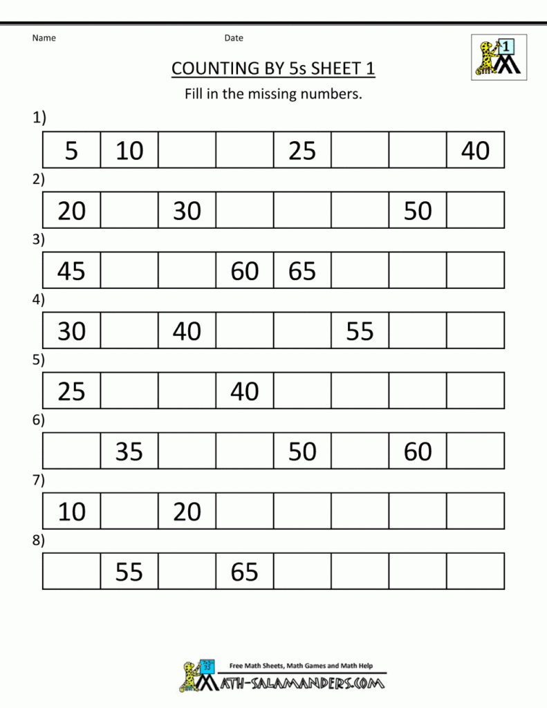 1st Grade Math Worksheets Counting By 1s 5s And 10s