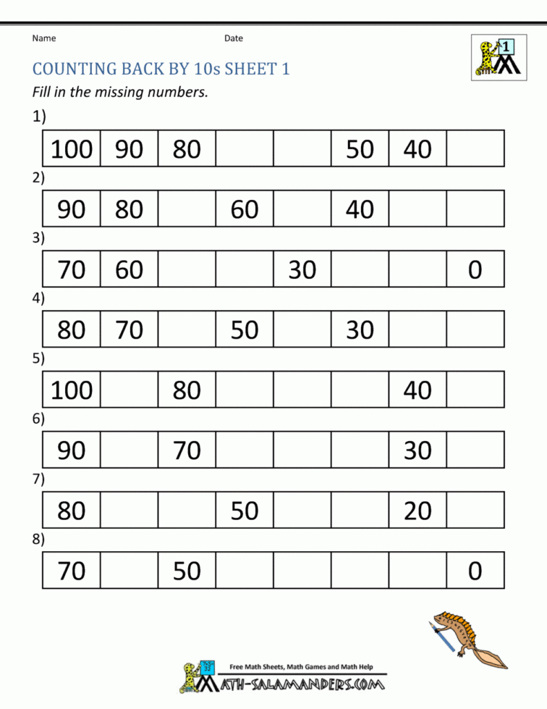 1st Grade Math Worksheets Counting By 1s And 10s