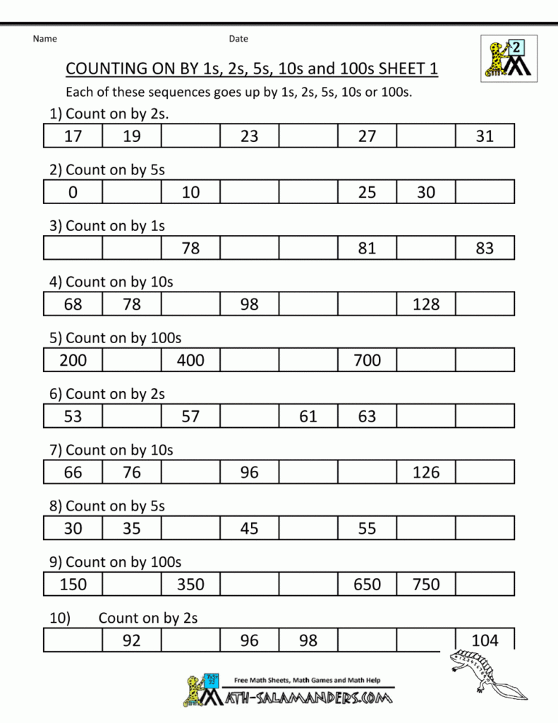 2nd Grade Math Practice Counting On And Back