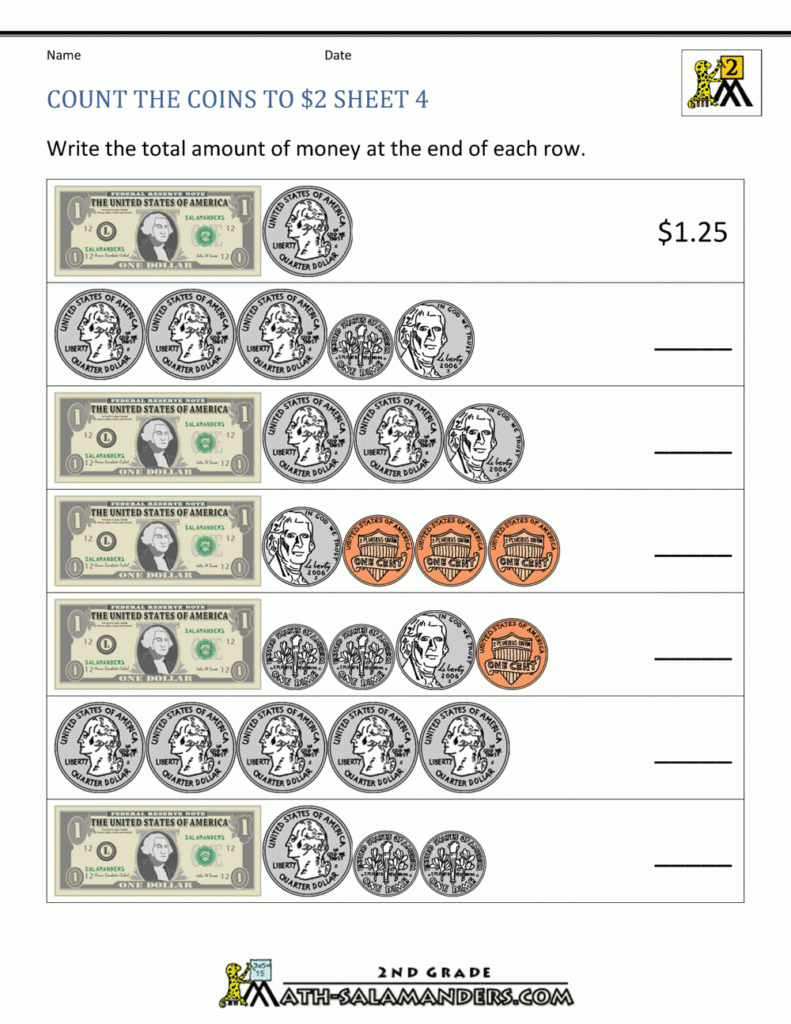 2nd Grade Money Worksheets Up To 2