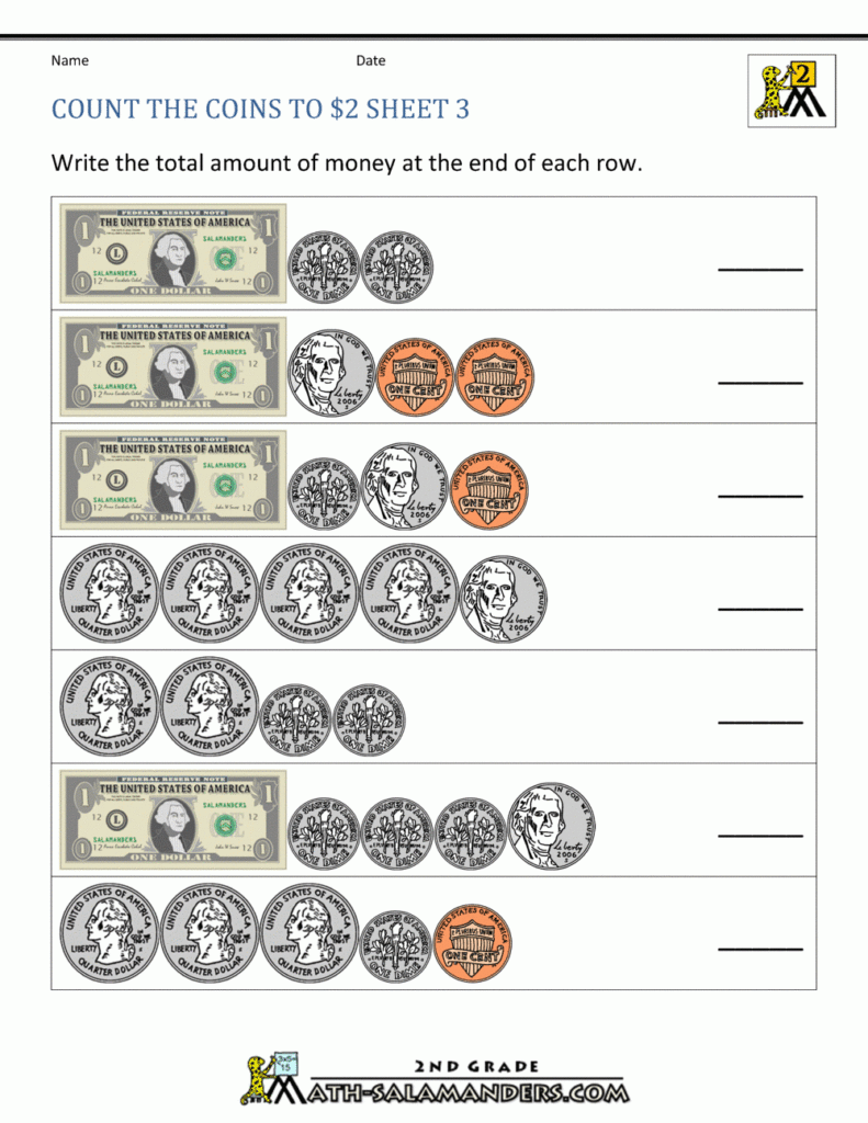 2nd Grade Money Worksheets Up To 2