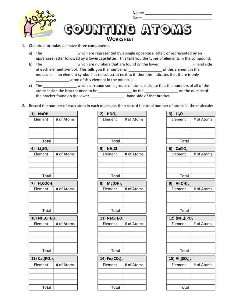 43 Chemistry Counting Atoms In Compounds Worksheet 7 0 1 Answers Key 