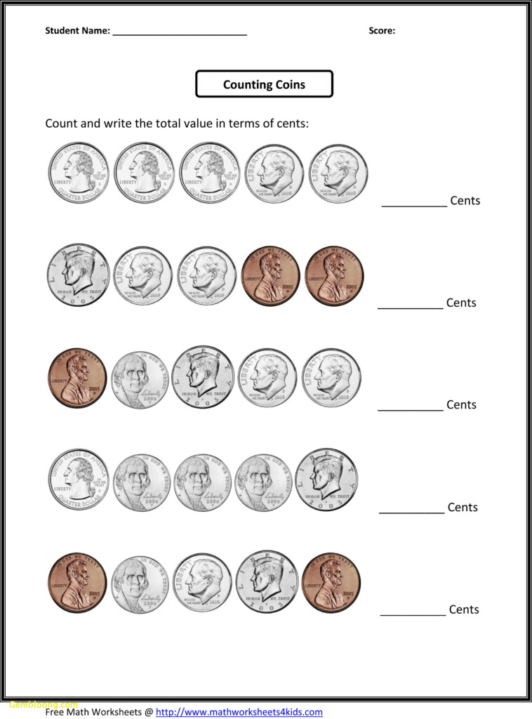 4th Grade Math Printable Worksheet Counting Coins MySchoolsMath