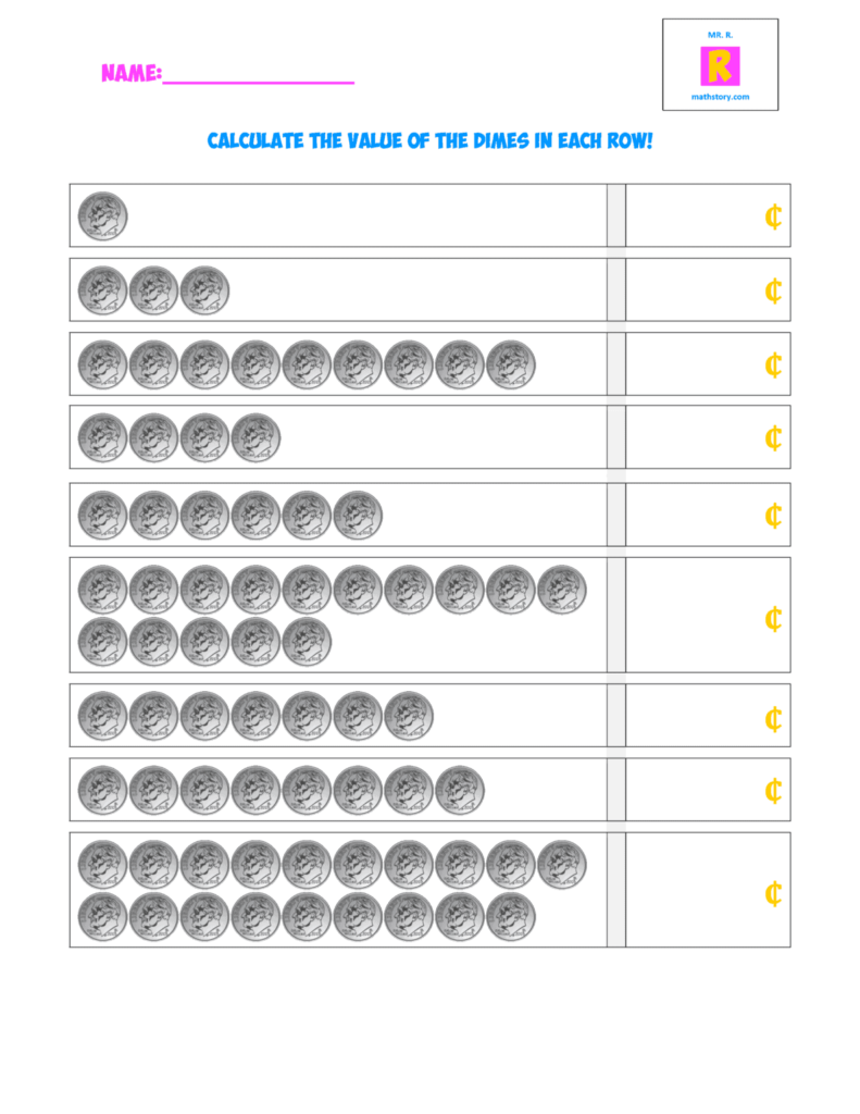 Coin Value Sheet Dimes Mr R 39 s World Of Math