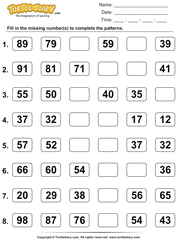 Complete The Patterns Using Skip Counting Worksheet Turtle Diary