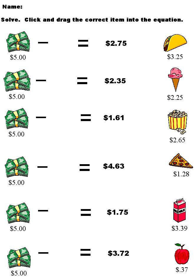 Counting Back Change Worksheets