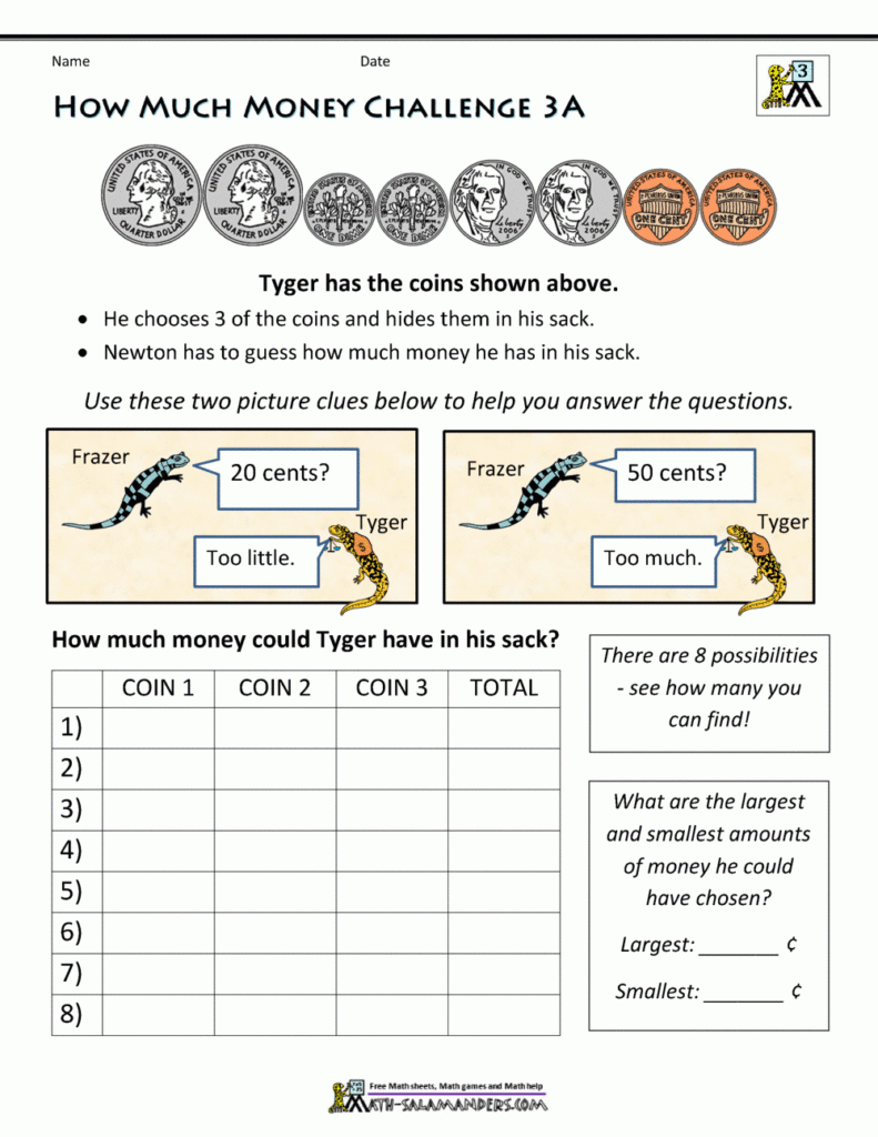 Counting Coins Practice For 3rd Grade Grade 3 Counting Money 