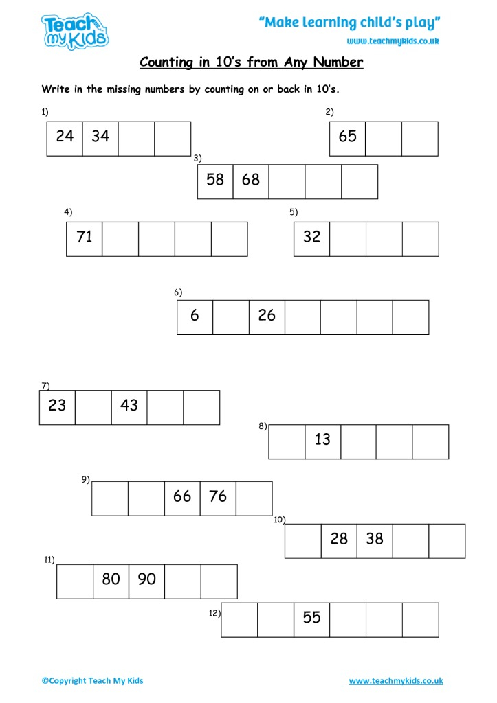 Counting In 10 s From Any Number TMK Education