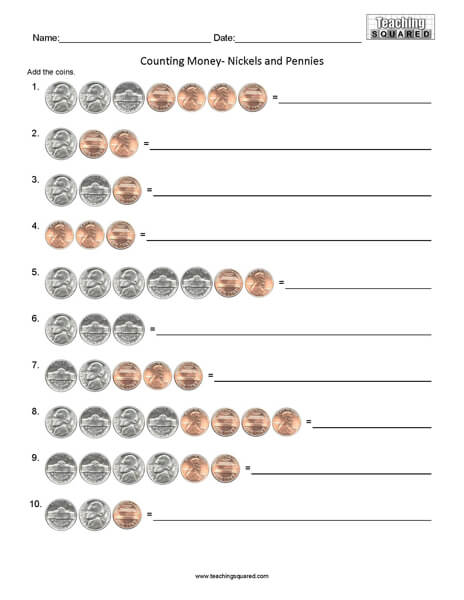 Counting Nickels And Pennies Free Worksheets Samples