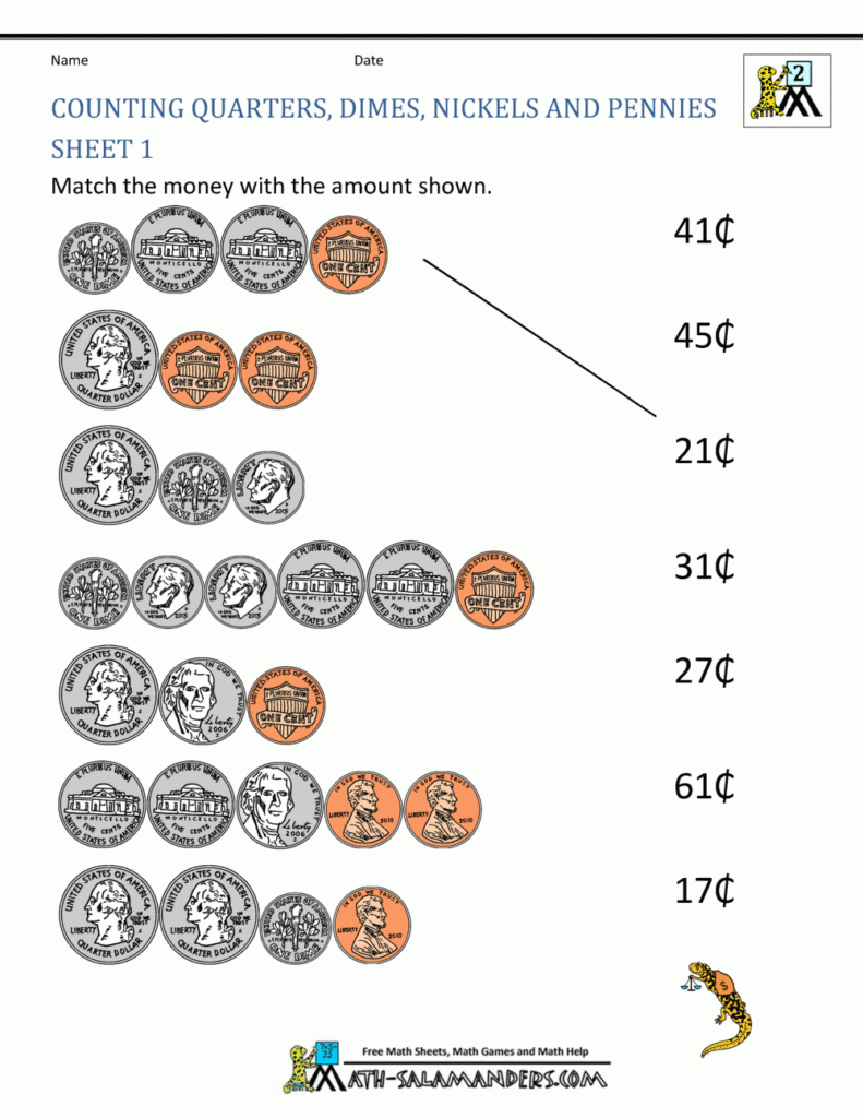 Counting Nickels And Pennies Worksheet