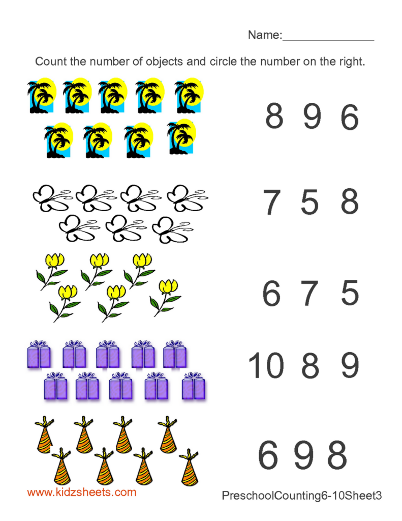 Counting Number Math Worksheets For Kindergarten Kids Activities