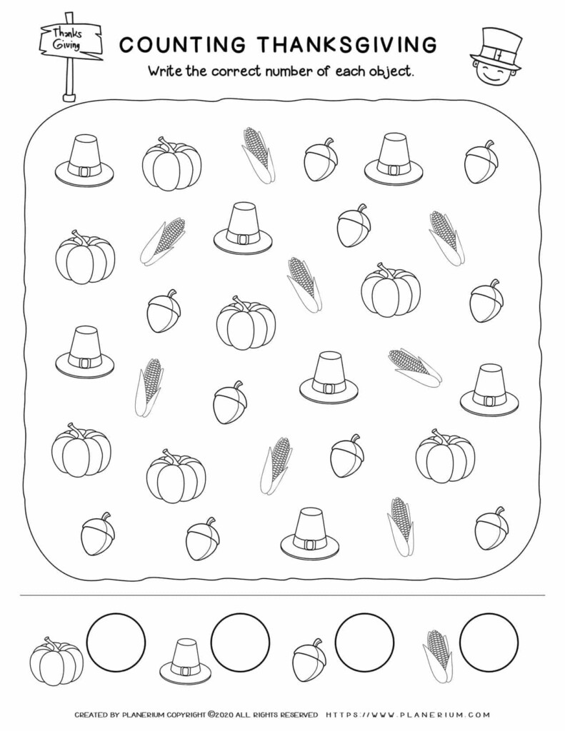 Counting Objects Of Thanksgiving Free Printables Planerium