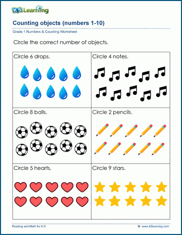 Counting Objects Worksheets For Grade 1 K5 Learning