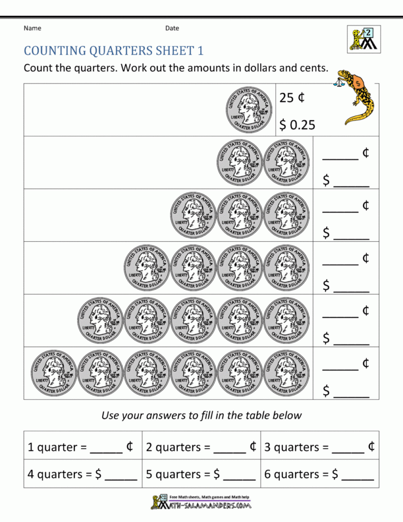 Counting Quarters Worksheet