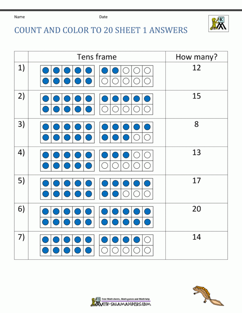 Counting To 20 Worksheets