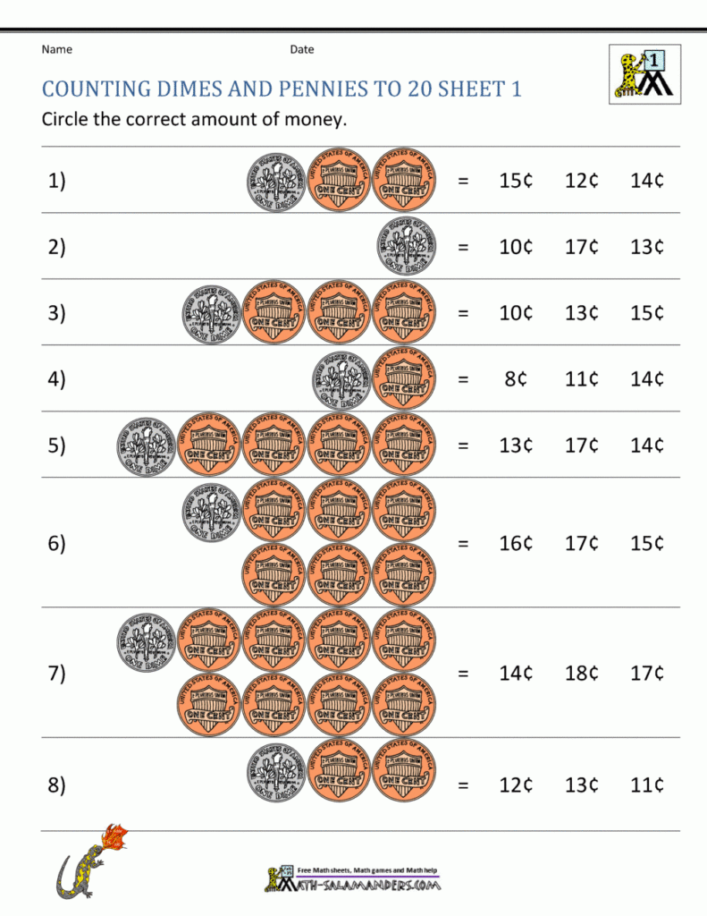 Dimes And Pennies Worksheet