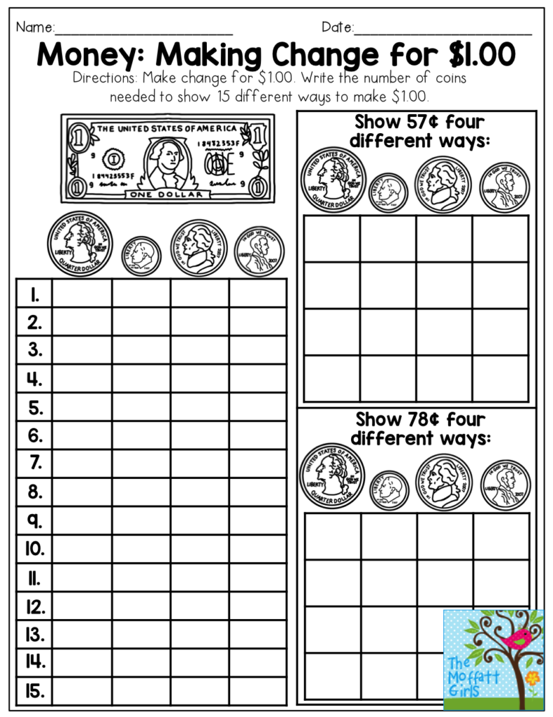 Free Printable Making Change Worksheets