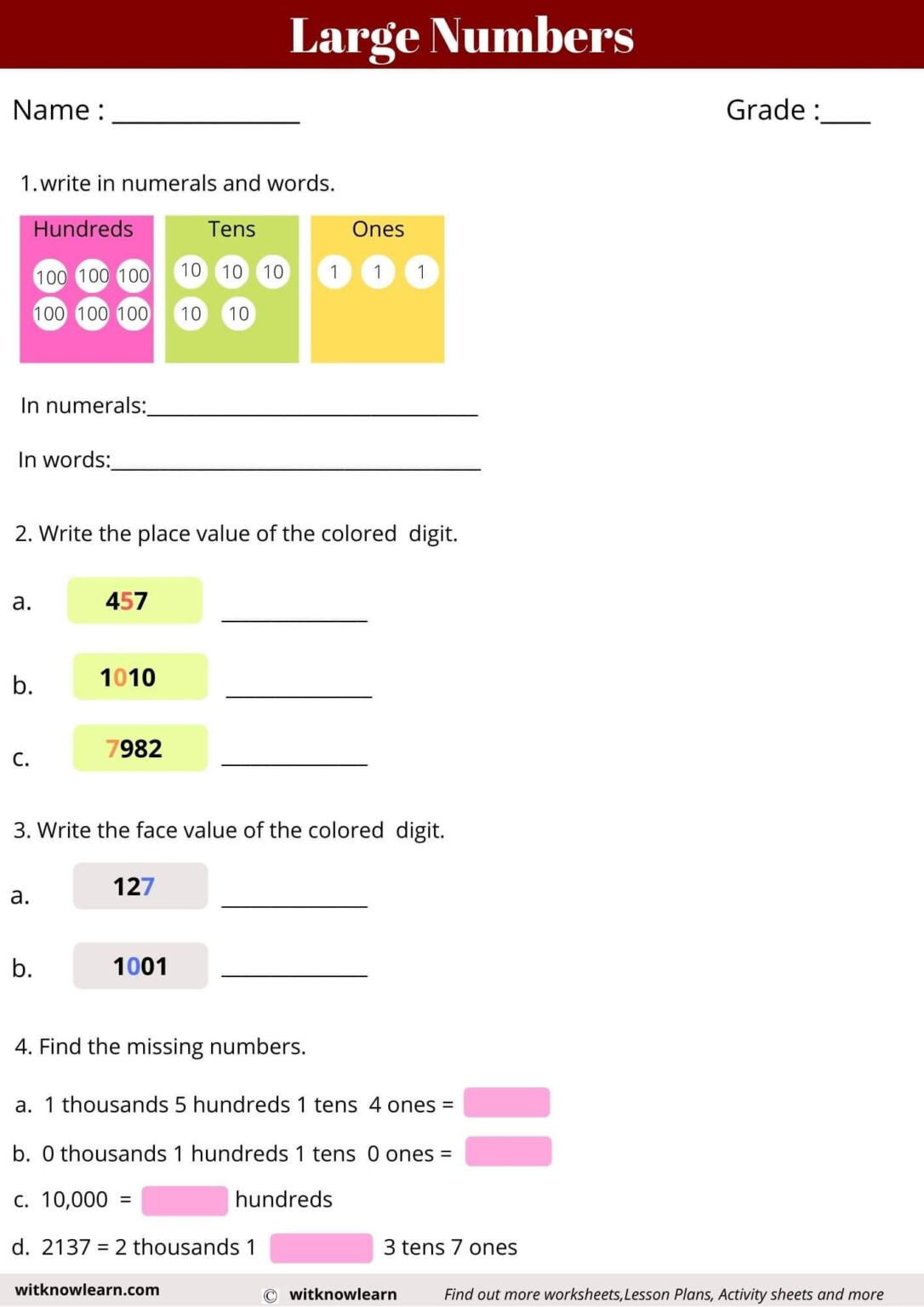 Fun With Numbers Class 3 Worksheets With Answers Cleo Sheets ...