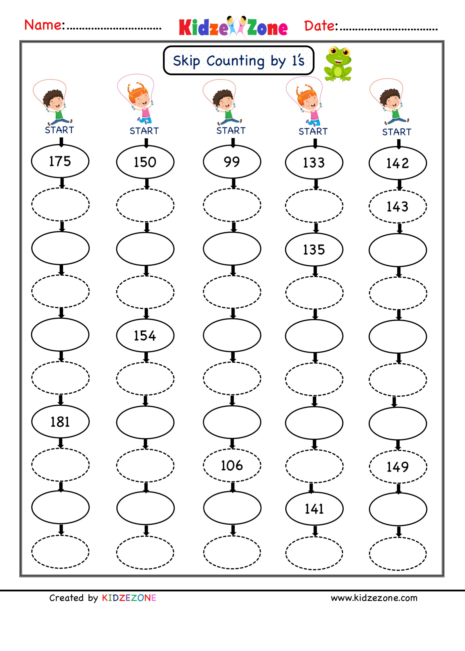 Grade 1 Math Skip Counting Worksheets KidzeZone