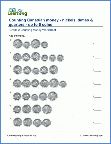 Grade 2 Counting Money Worksheet Canadian Nickels Dimes Quarters 