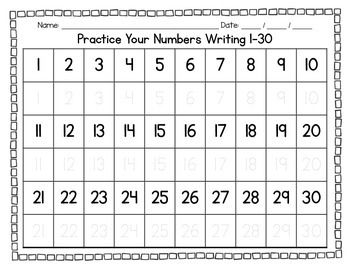 Math Practice Writing Numbers 1 30 With Differentiated Model Math 