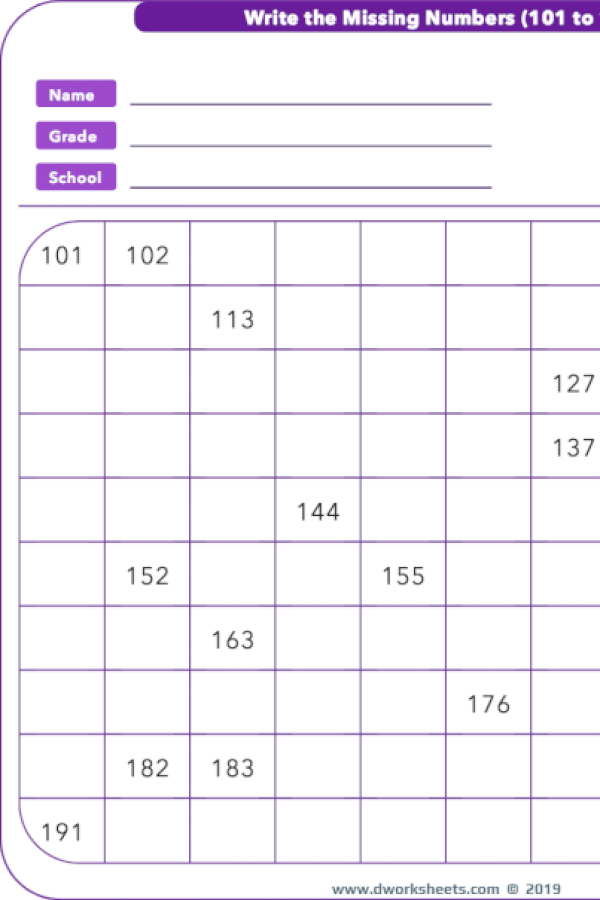 Missing Numbers Worksheet 100 200