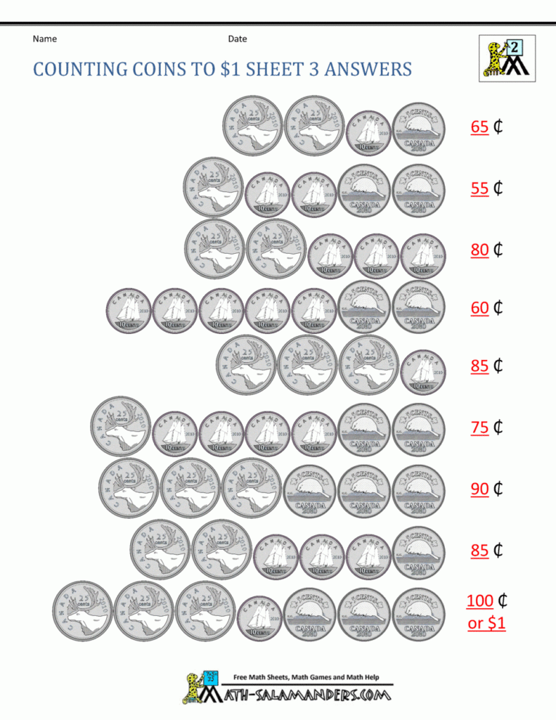 Money Worksheets Canada