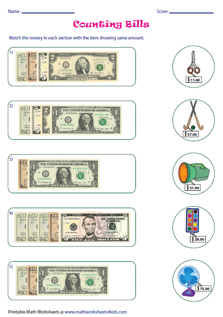 Free Printable Counting Dollar Bills Worksheets For Kindergarten ...