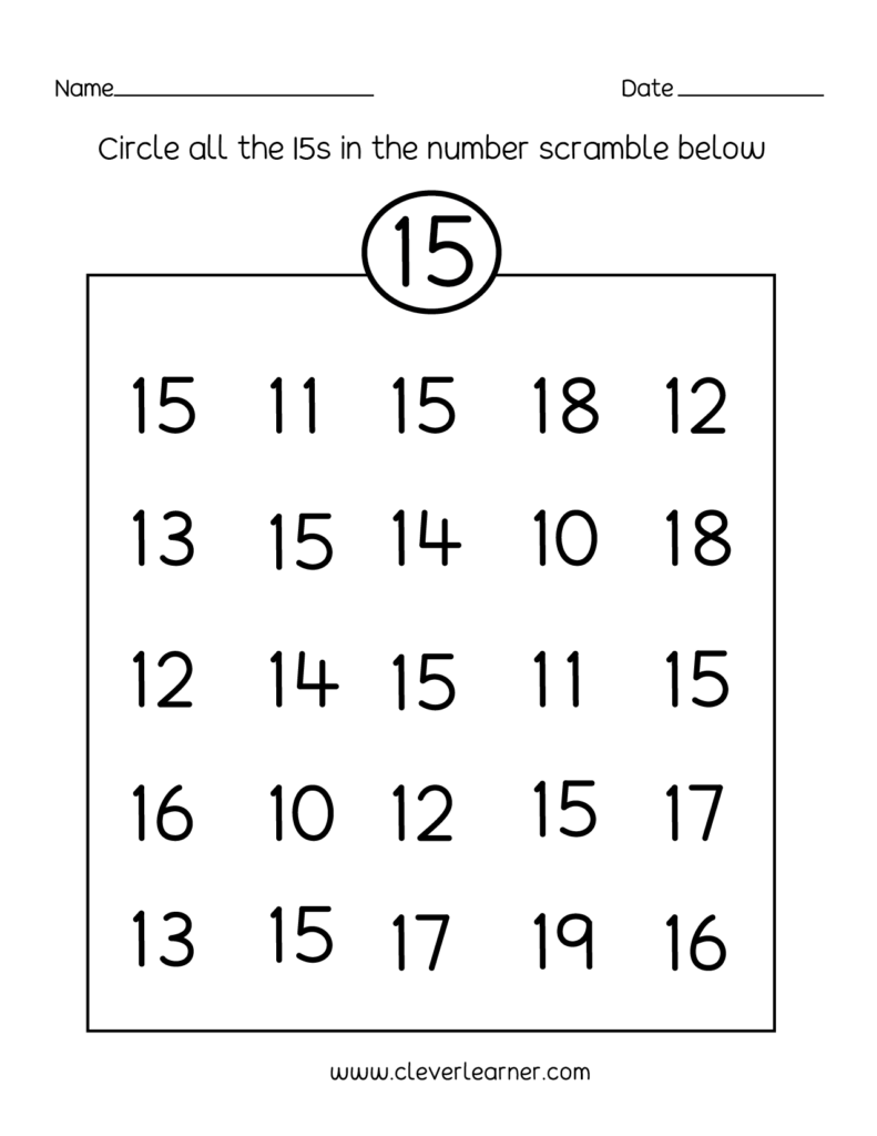 Number 15 Writing Counting And Identification Printable Worksheets For 