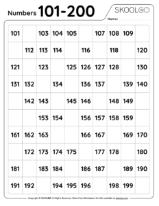 Numbers 101 To 200 Free Worksheet For Kids SKOOLGO - CountingWorksheets.com