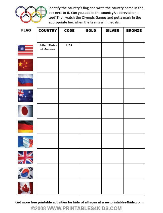 Olympic Medal Count Worksheet Printables For Kids Free Word Search