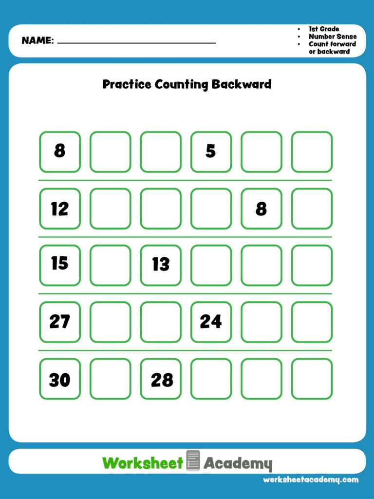 Practice Counting Backwards First Grade Math Worksheets Counting 