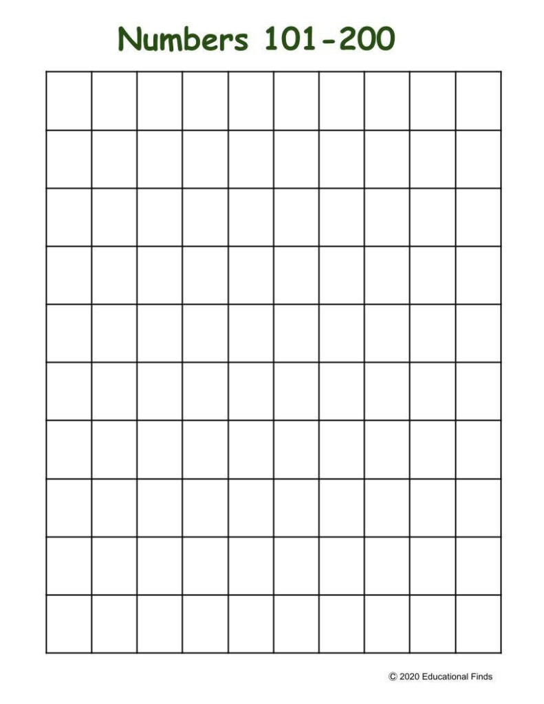 Practice Writing Numbers 101 200 With This Blank 200 Chart Number 