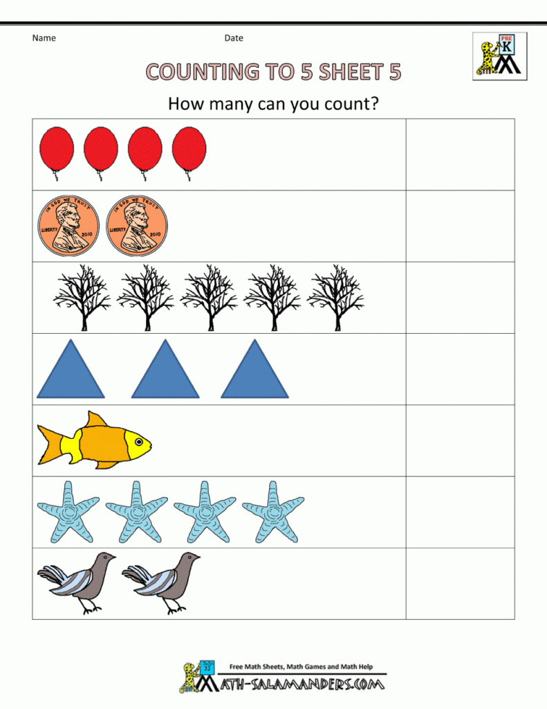 Preschool Counting Worksheets Counting To 5