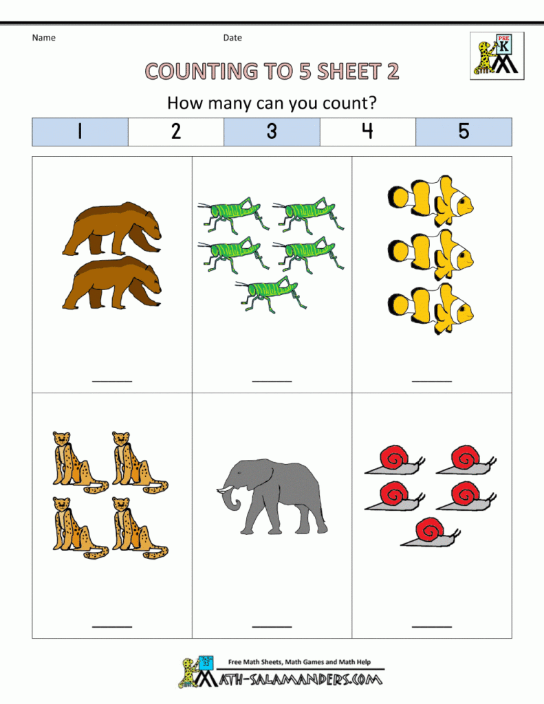 Preschool Counting Worksheets Counting To 5