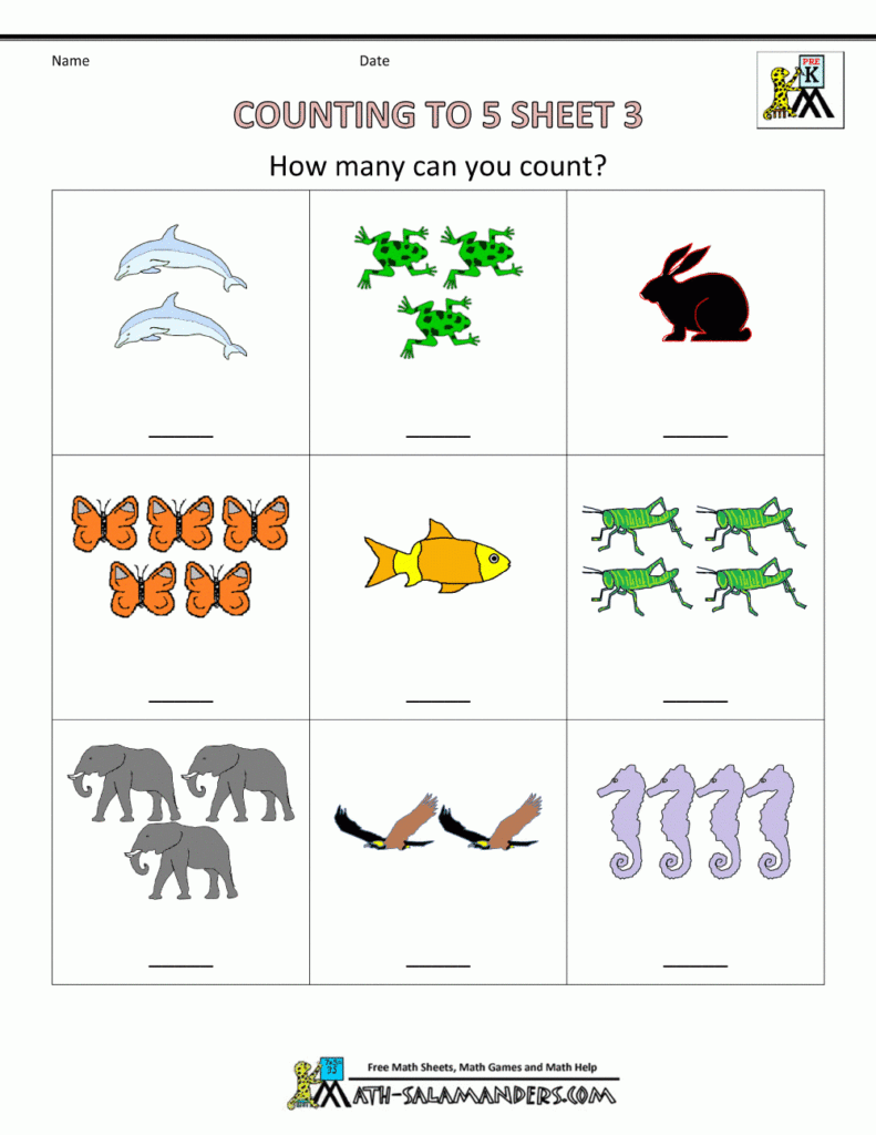 Preschool Counting Worksheets Counting To 5