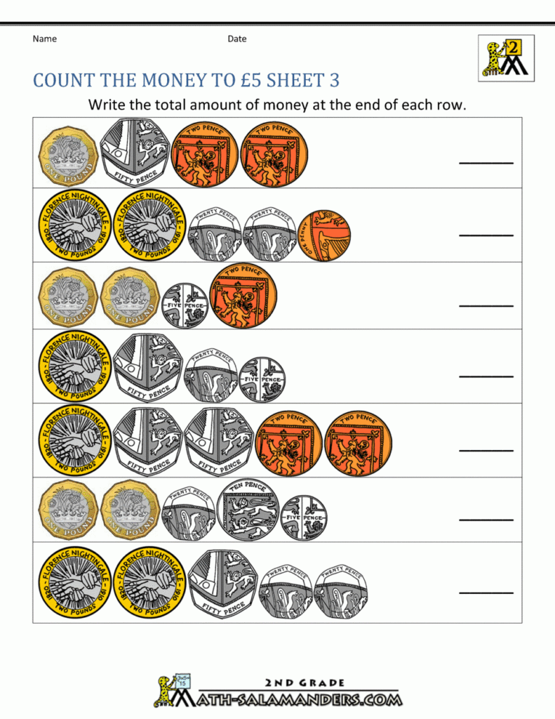 Printable Money Counting Worksheets