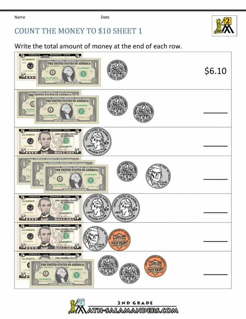 Printable Money Worksheets To 10