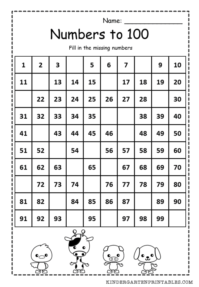 Printable Numbers 1 100 Worksheet