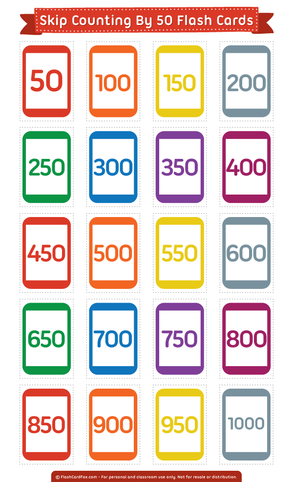 Printable Skip Counting By 50 Flash Cards