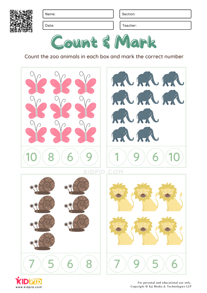 Zoo Animal Counting Numbers Worksheets For Kids Kidpid